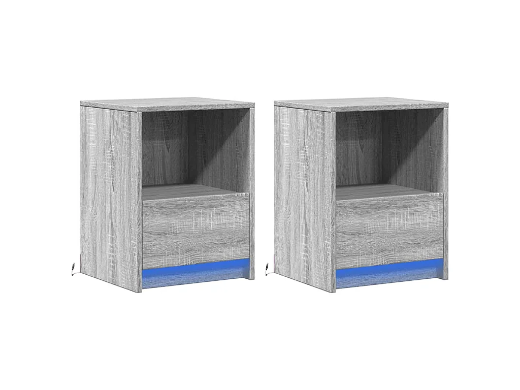 Armoires de chevet et lumières LED 2 pcs sonoma gris
