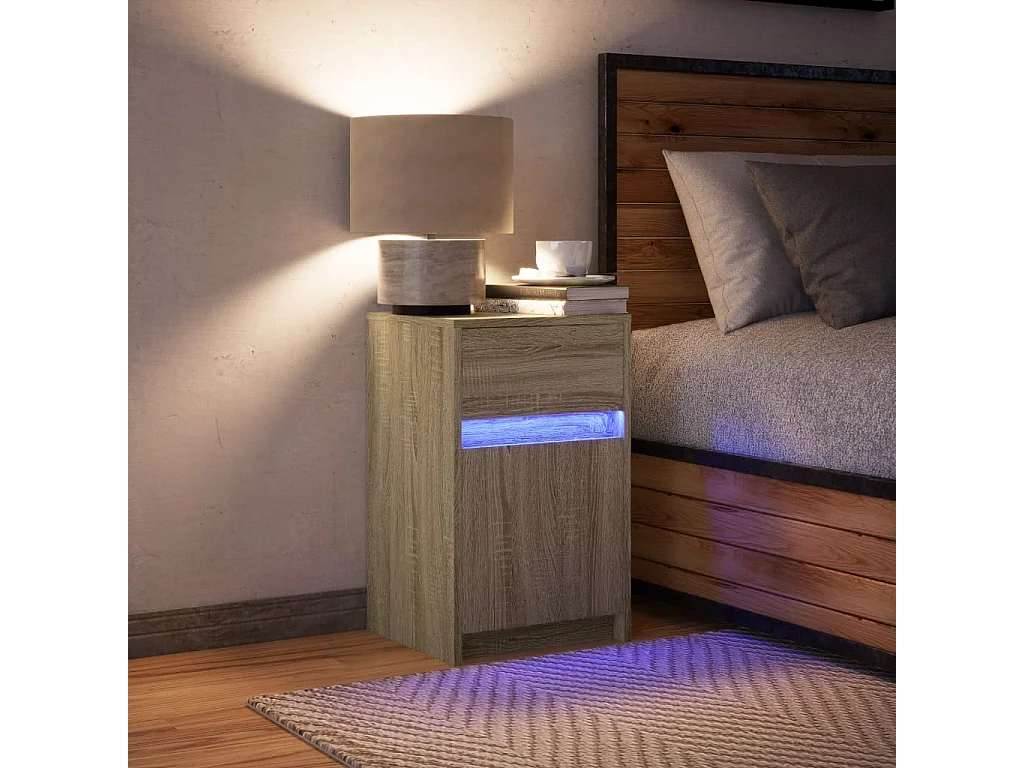Armoire de chevet avec lumières LED chêne sonoma
