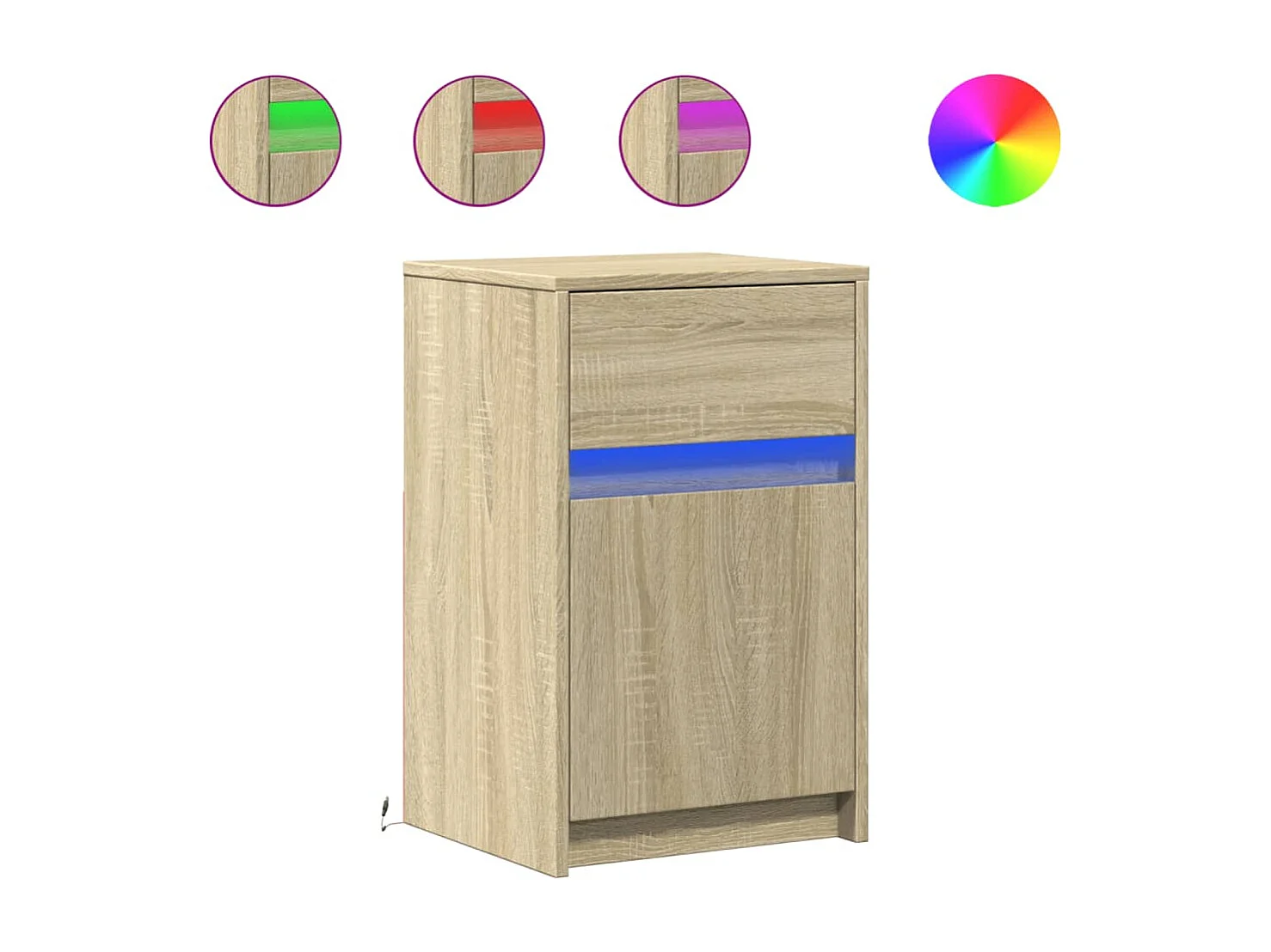 Mesita de noche con luces LED madera de ingeniería roble Sonoma