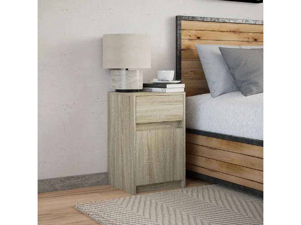 Mesita de noche con luces LED madera de ingeniería roble Sonoma