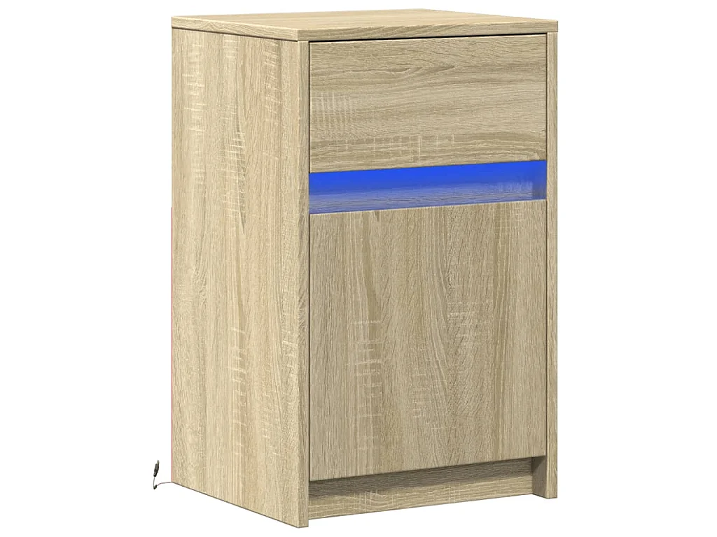 Mesita de noche con luces LED madera de ingeniería roble Sonoma