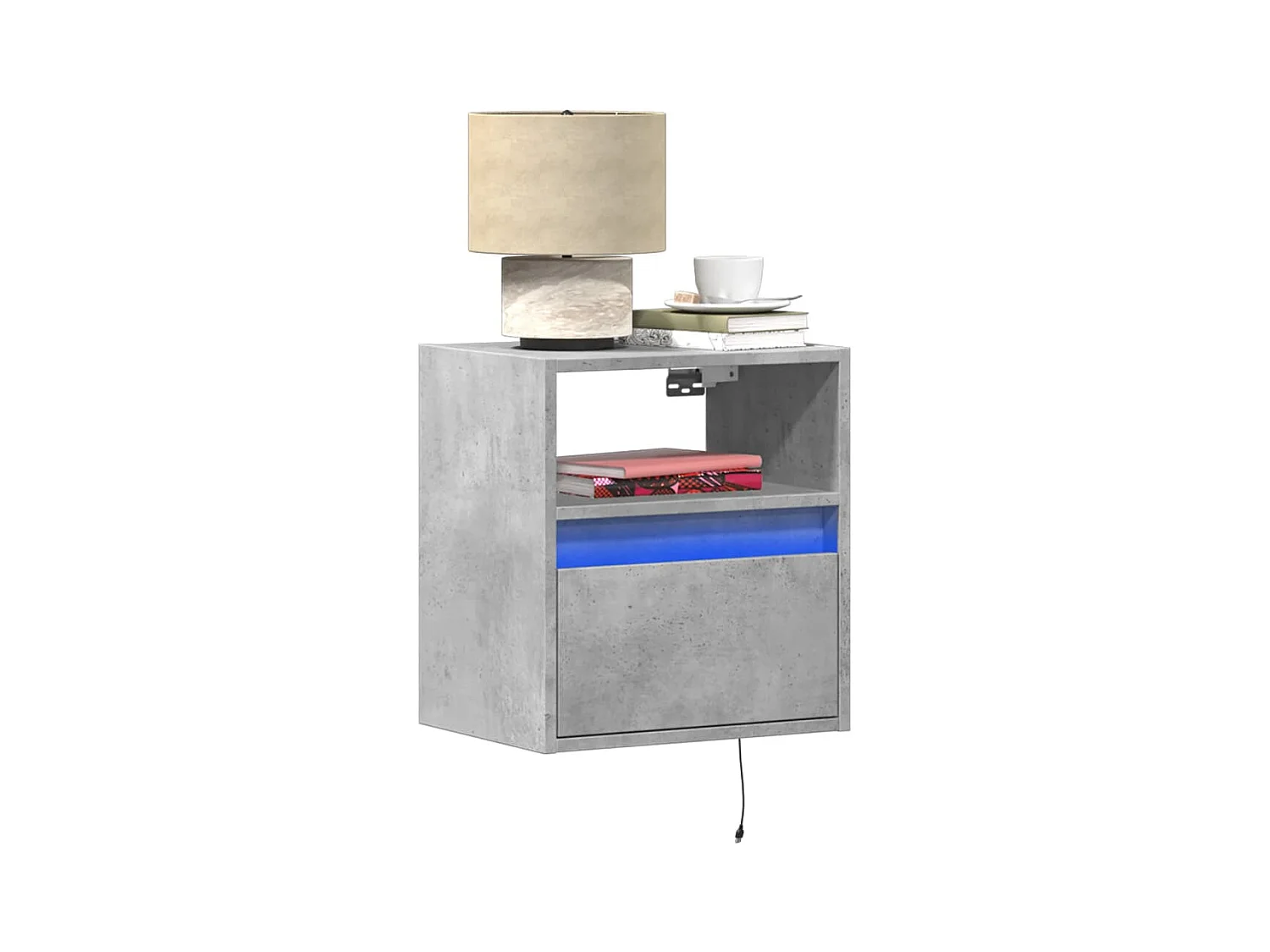 Tables de chevet murales avec lumières LED 2 pcs gris béton