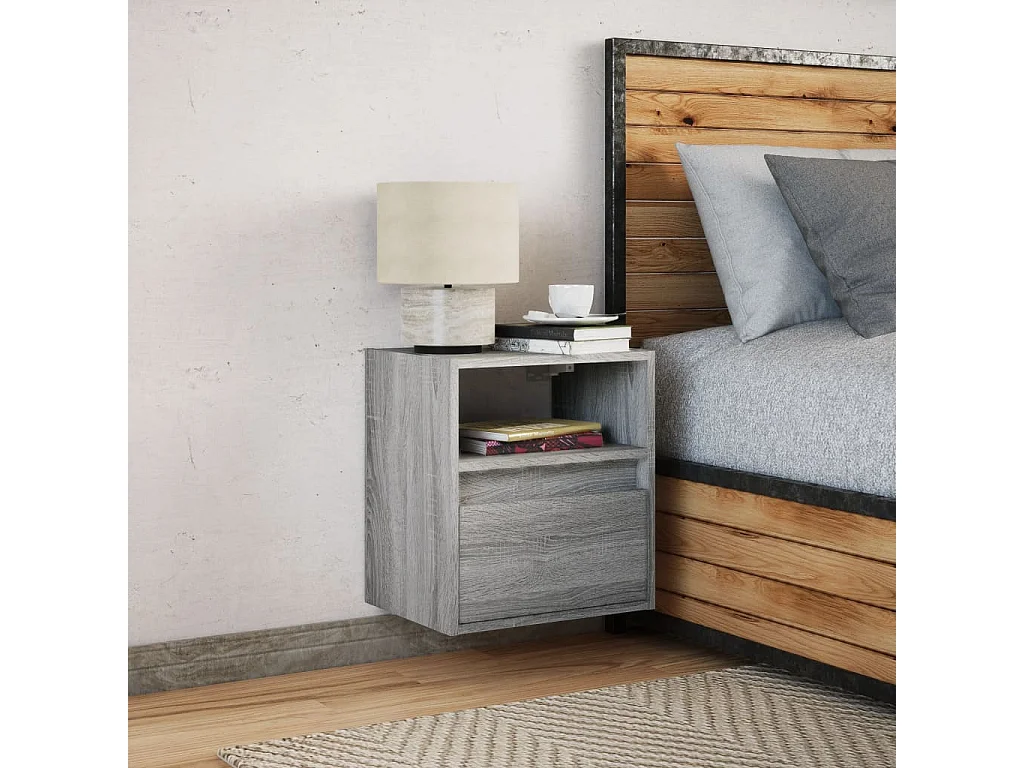 Table de chevet murale avec lumières LED sonoma gris