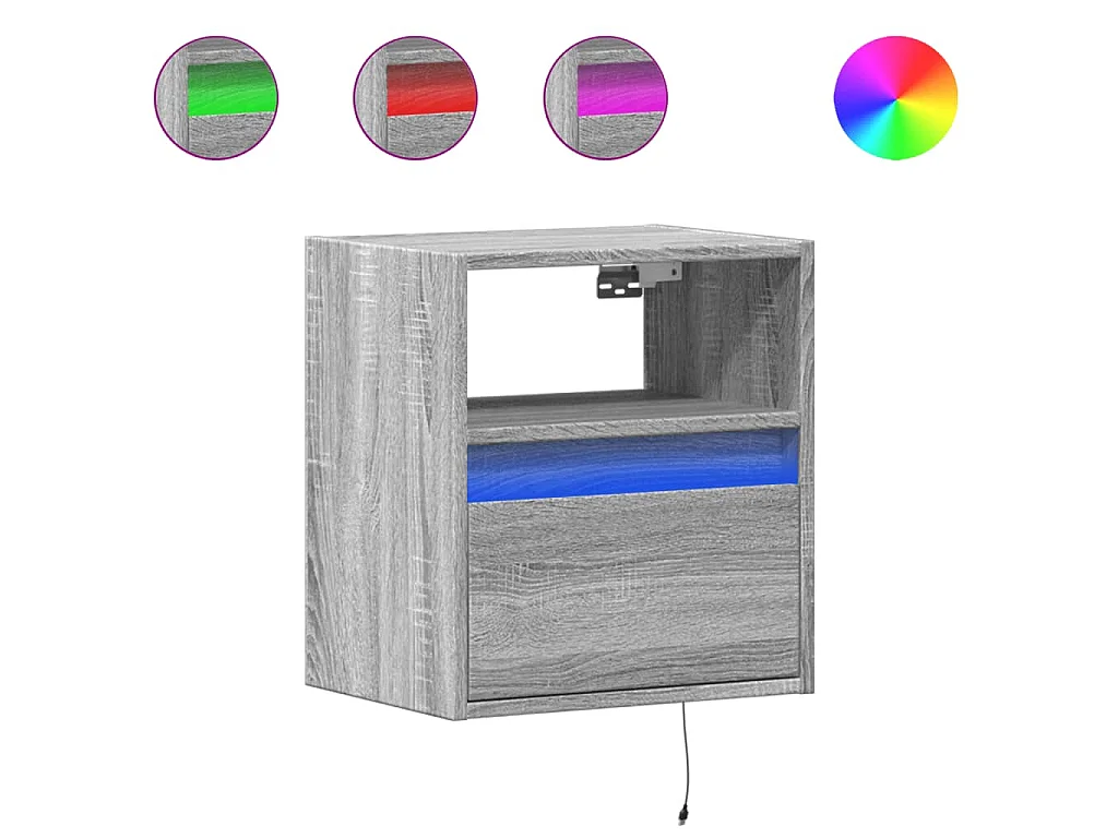 Comodino a Parete con luci LED Grigio Sonoma