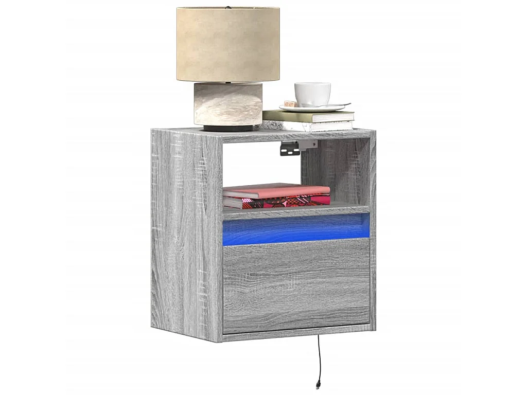 Comodino a Parete con luci LED Grigio Sonoma