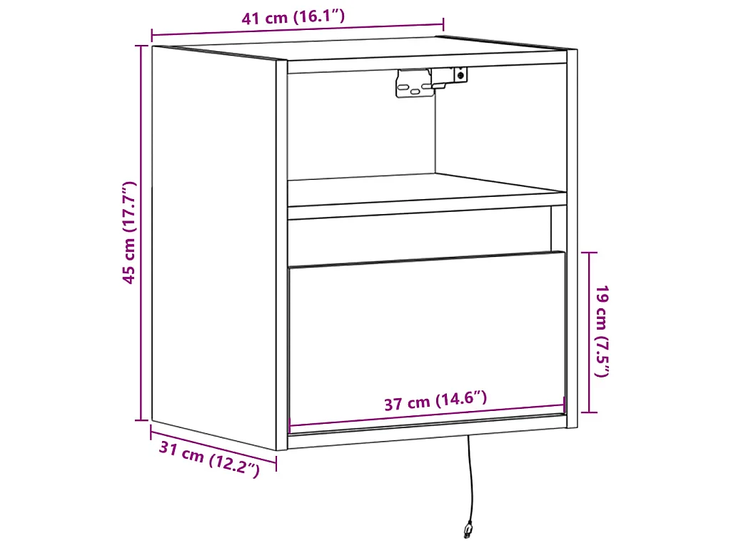 Comodino a Parete con luci LED Grigio Sonoma