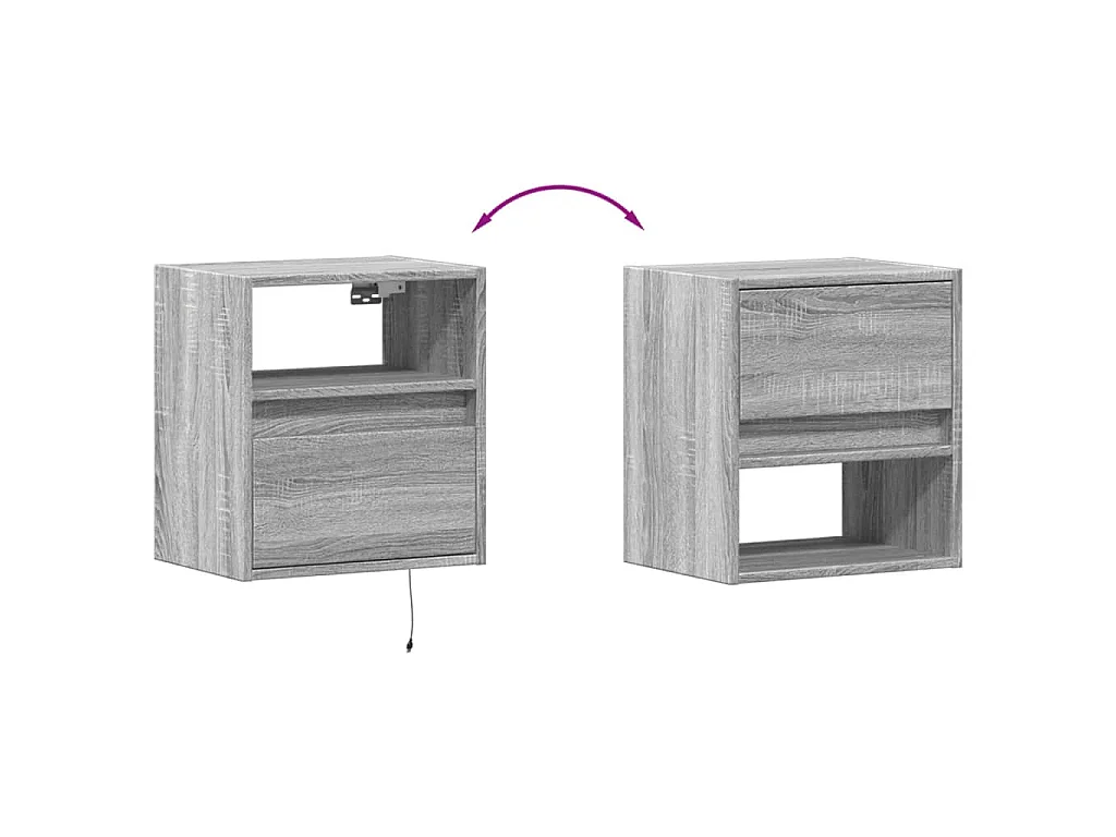 Comodino a Parete con luci LED Grigio Sonoma