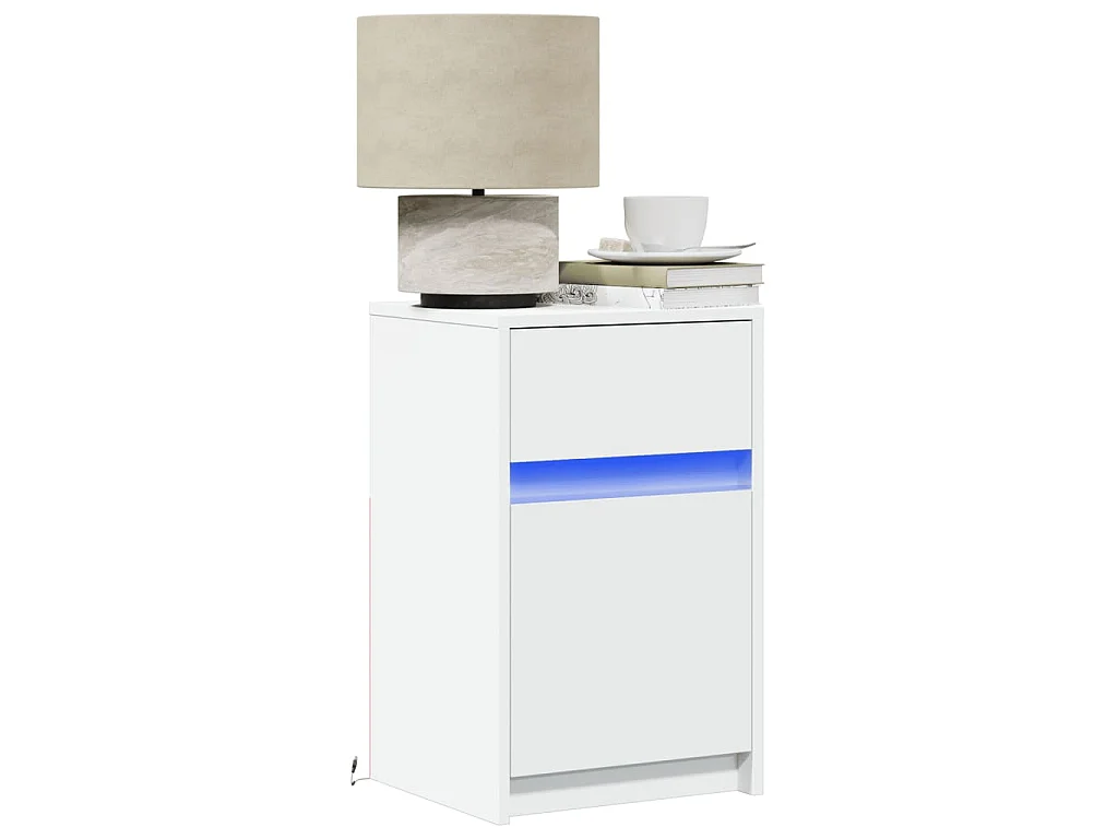 Armoire de chevet avec lumières LED blanc bois d'ingénierie