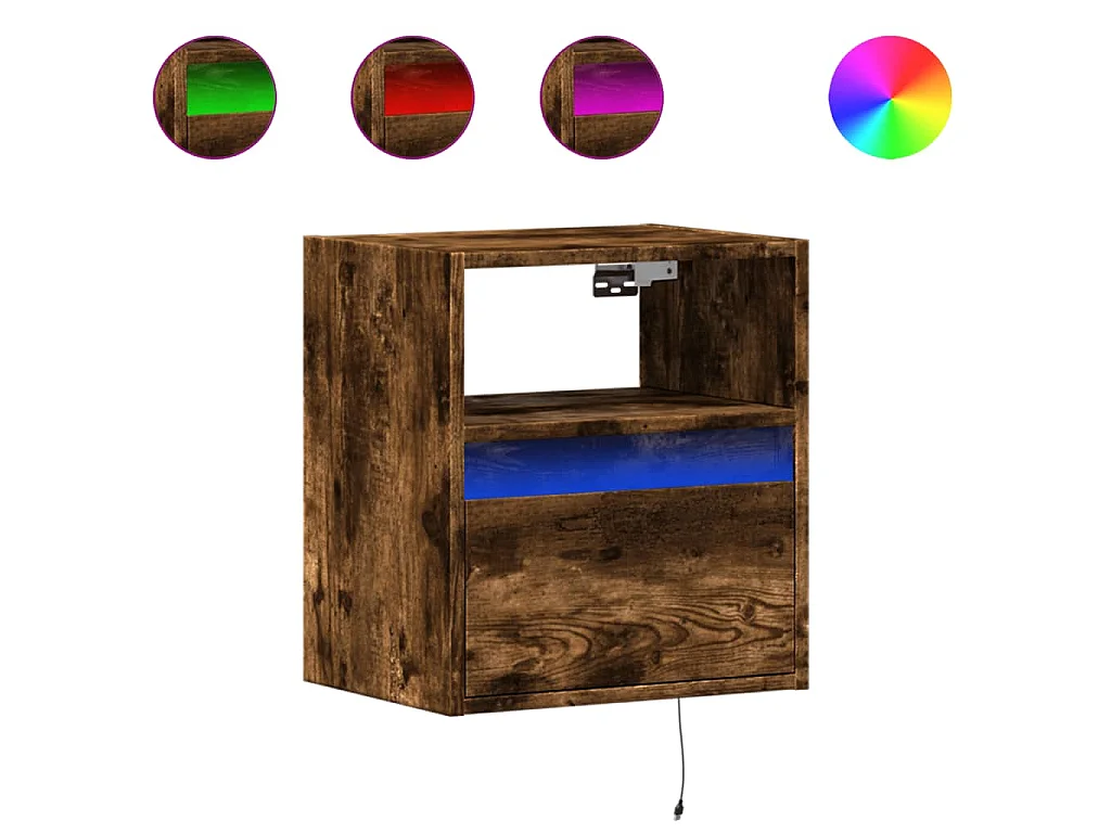 Wand-Nachttische mit LED-Leuchten 2 Stk. Räuchereiche