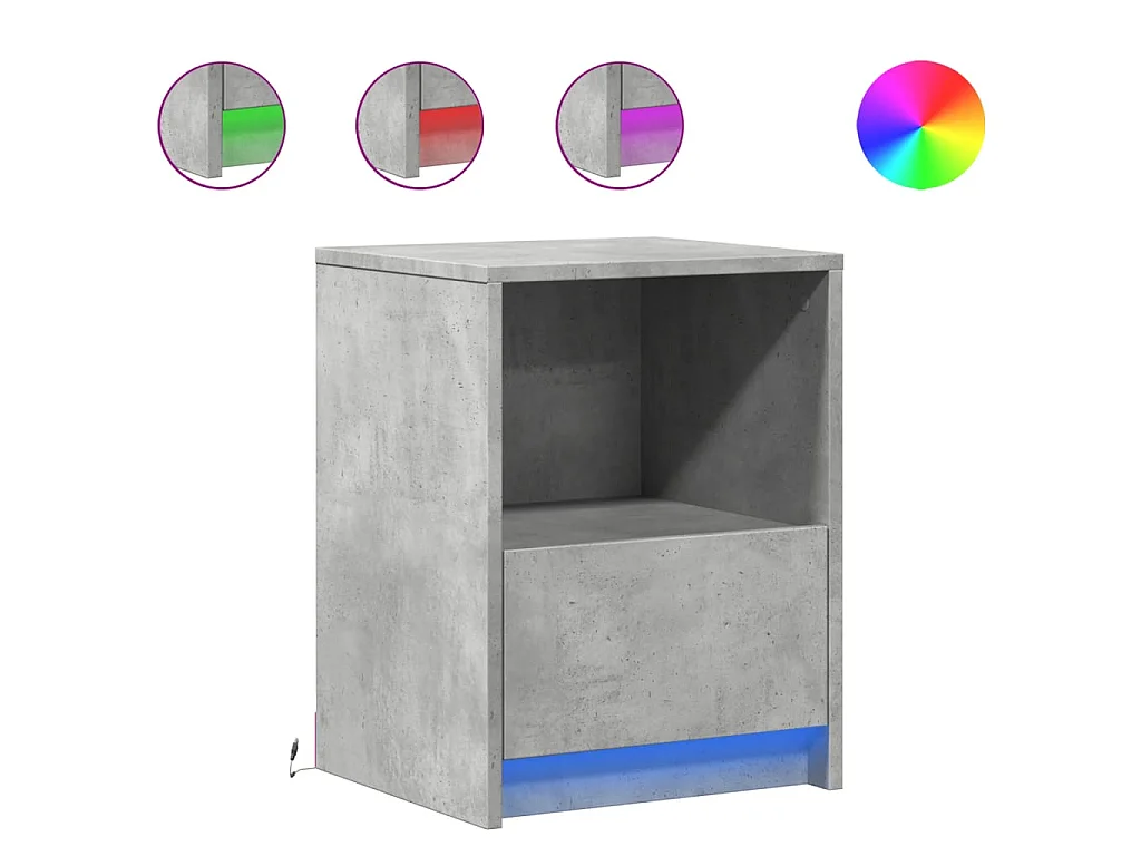 Armoires de chevet et lumières LED 2 pcs gris béton