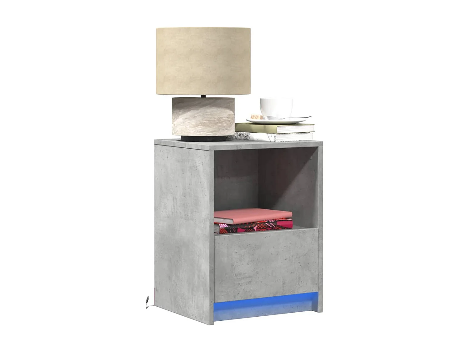Armoires de chevet et lumières LED 2 pcs gris béton