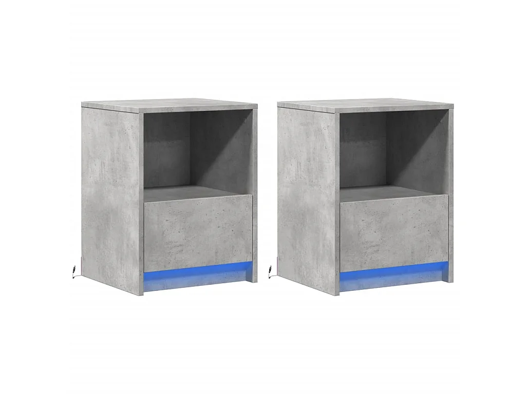 Comodini con Luci LED 2pz Grigio Cemento in Legno Multistrato