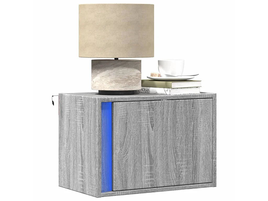 Comodini a Parete con luci LED 2 pz Grigio Sonoma