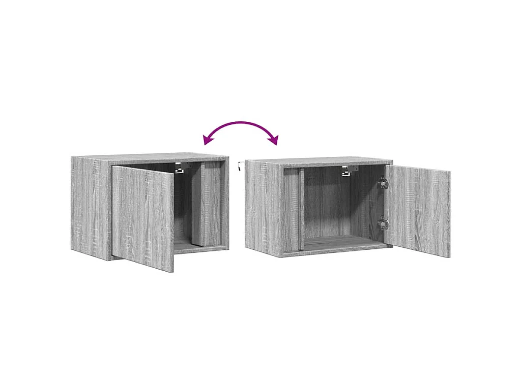 Comodini a Parete con luci LED 2 pz Grigio Sonoma