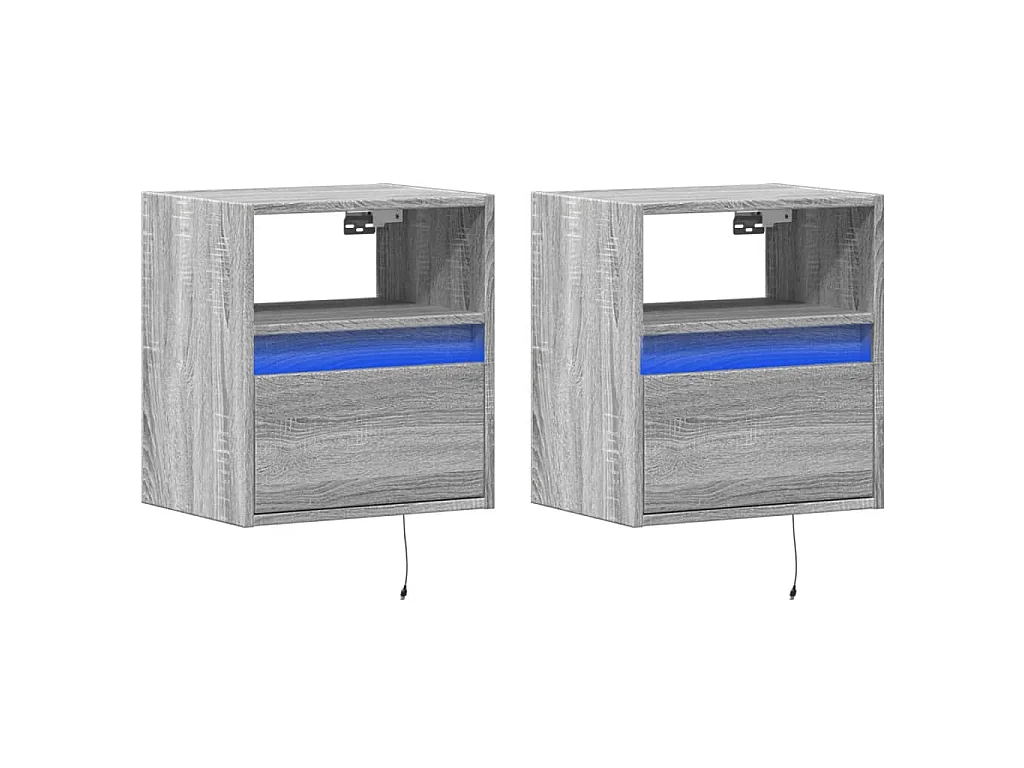 Tables de chevet murales avec lumières LED 2 pcs sonoma gris