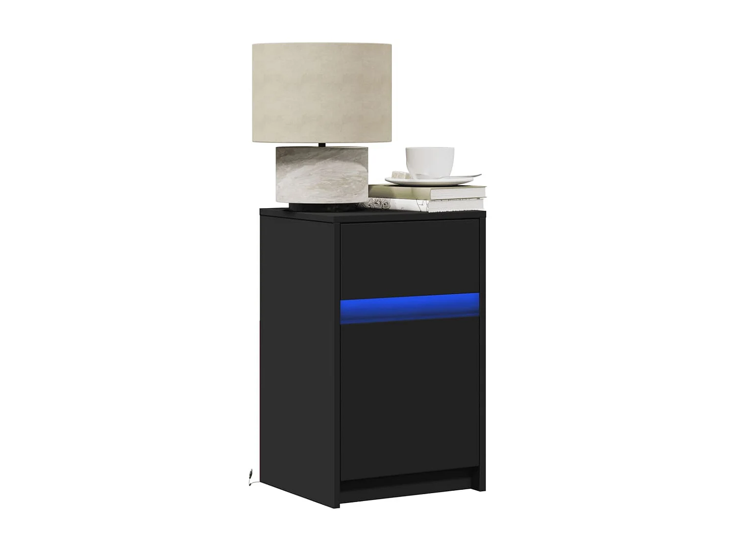 Armoire de chevet avec lumières LED noir bois d'ingénierie