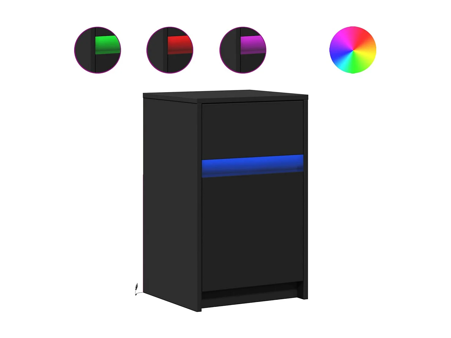 Armoire de chevet avec lumières LED noir bois d'ingénierie