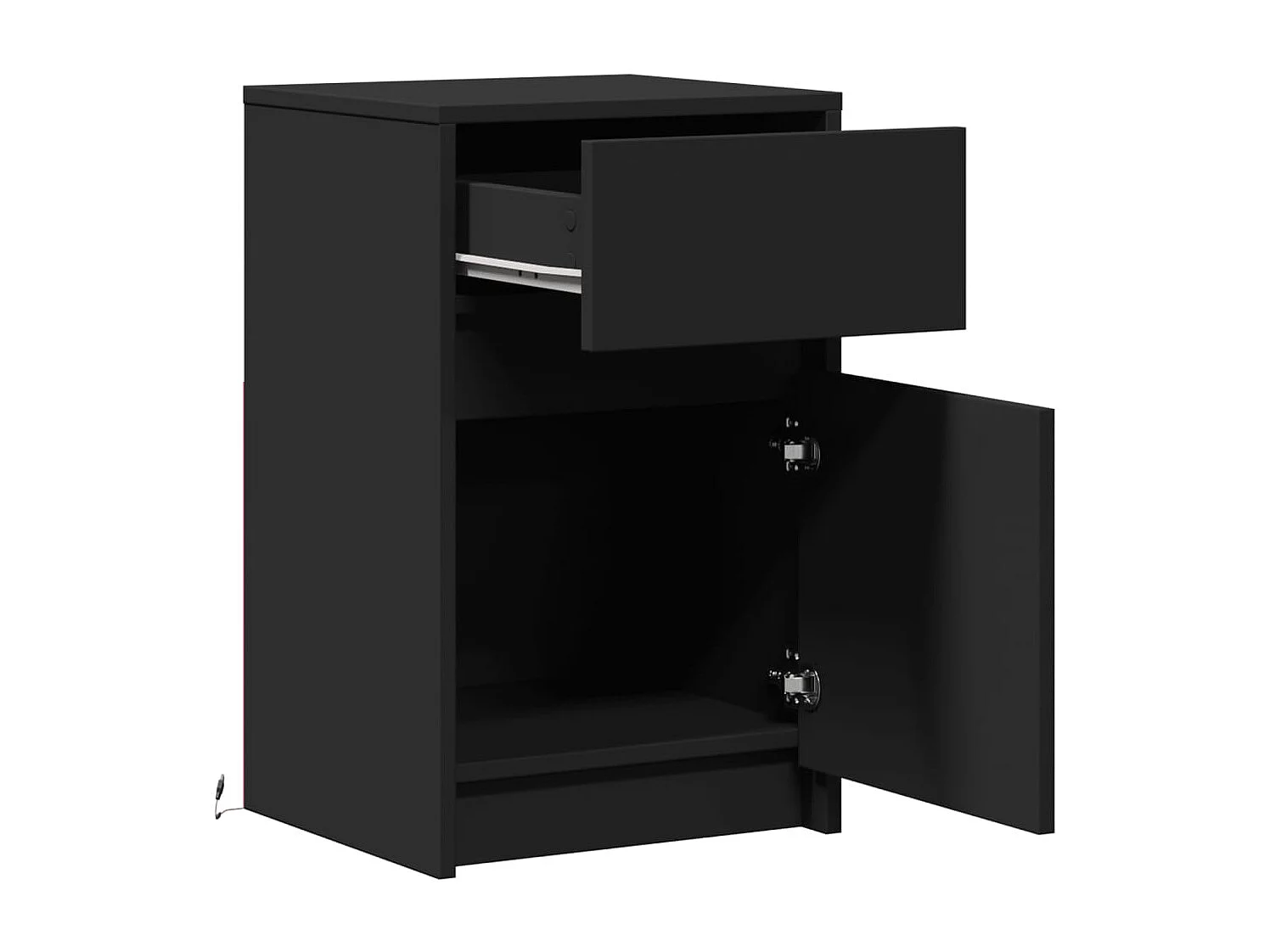 Armoire de chevet avec lumières LED noir bois d'ingénierie
