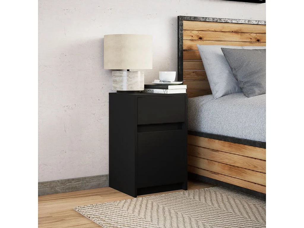 Armoire de chevet avec lumières LED noir bois d'ingénierie