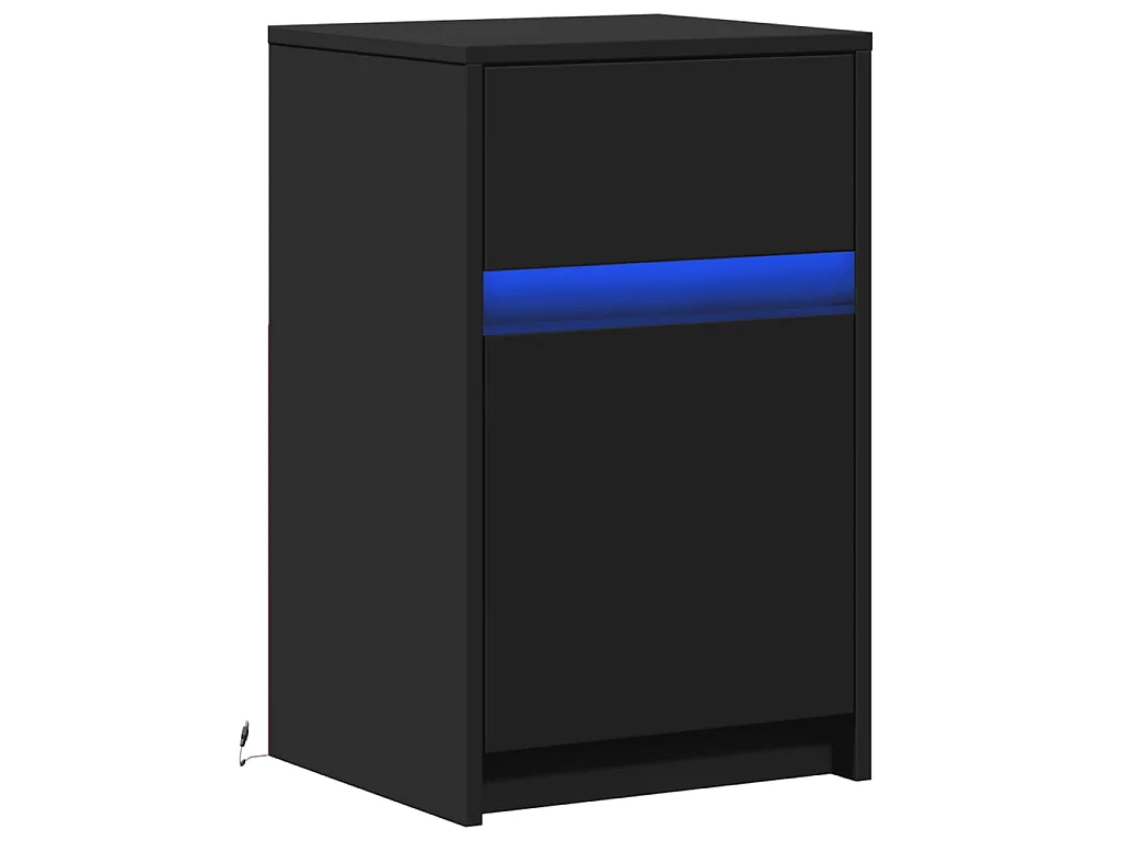 Armoire de chevet avec lumières LED noir bois d'ingénierie