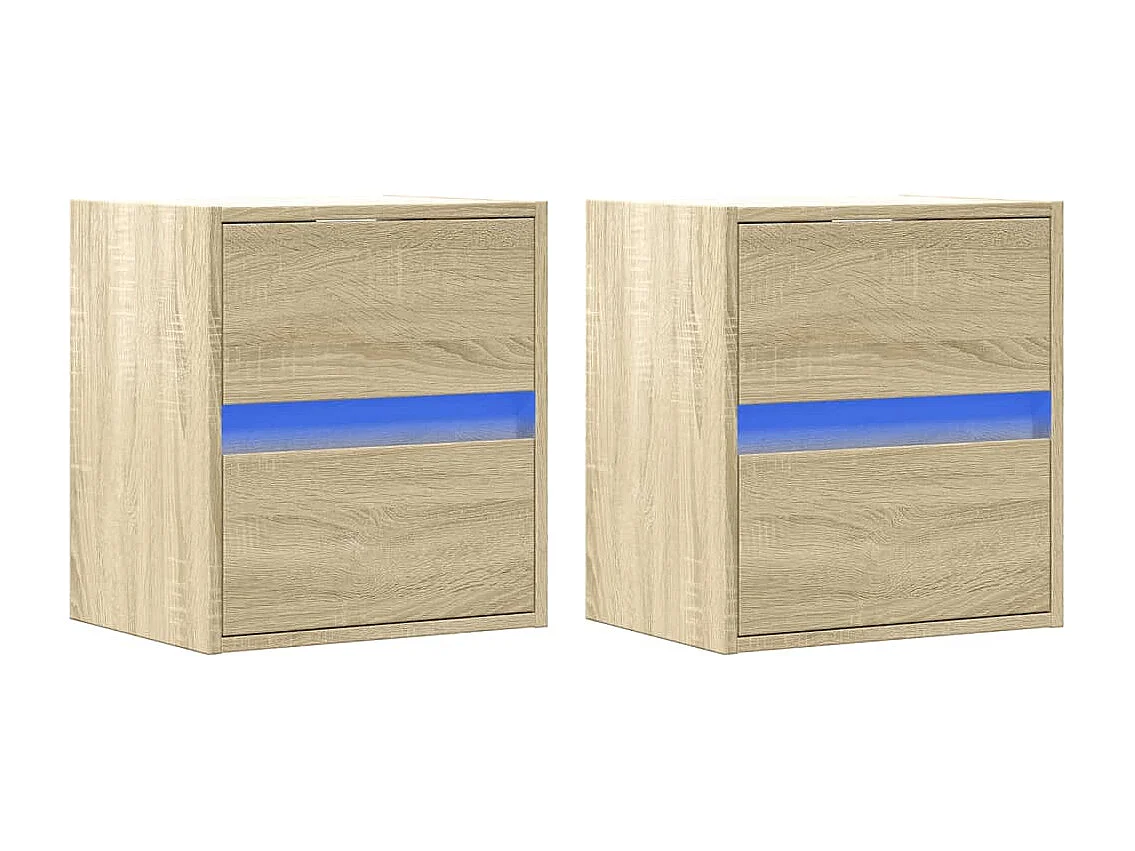 Mesitas de noche de pared con luces LED 2 unidades roble Sonoma