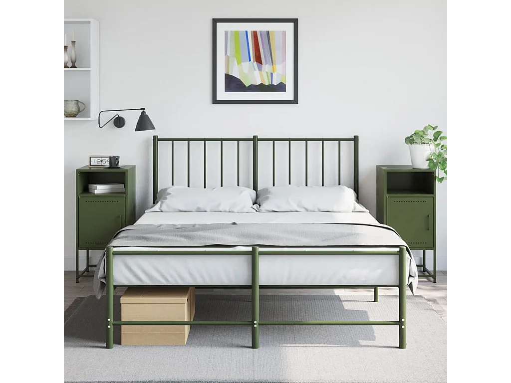 Tables de chevet 2 pcs vert olive 36x39x78 cm acier