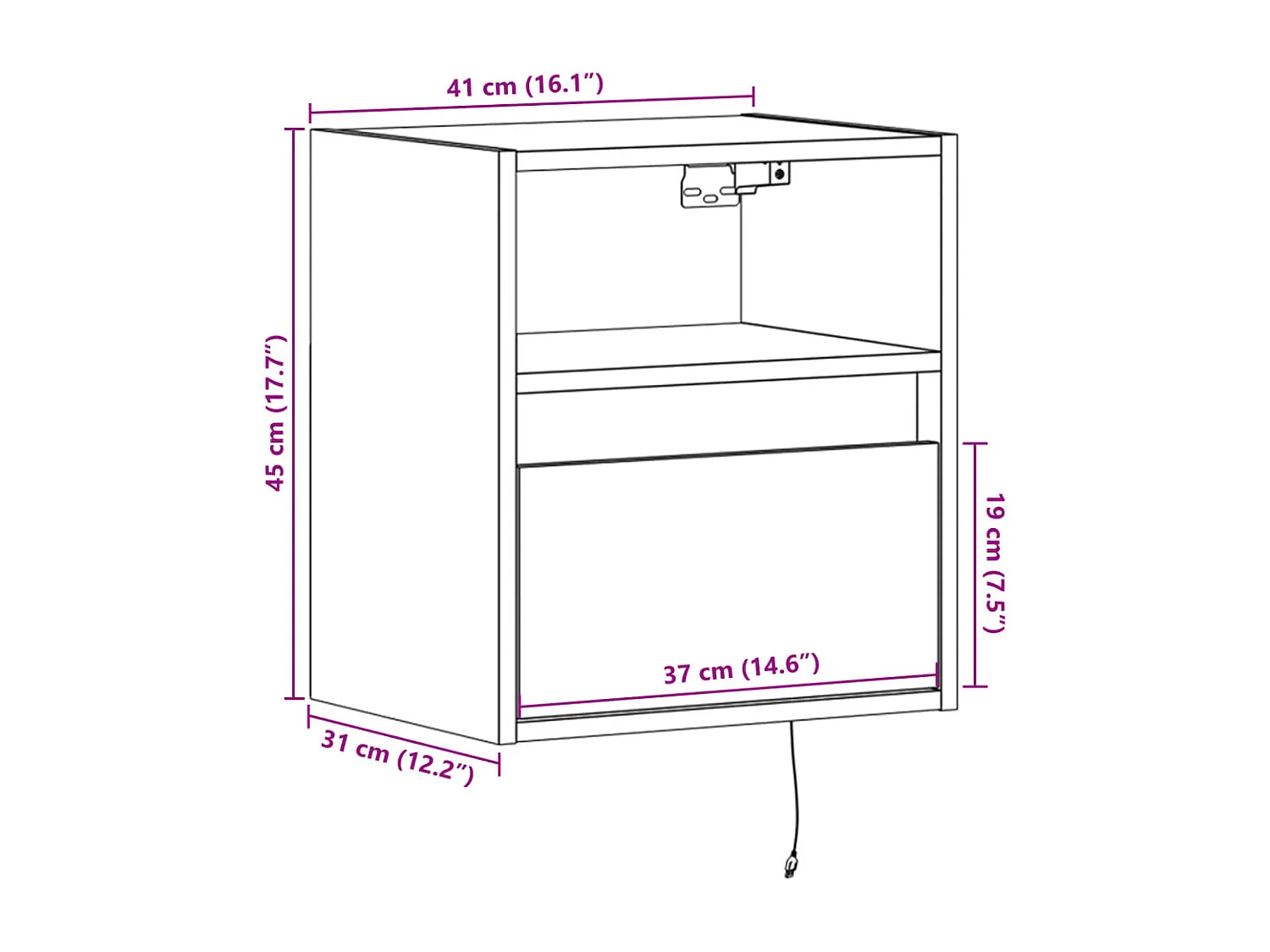 Mesita de noche de pared con luces LED roble Sonoma