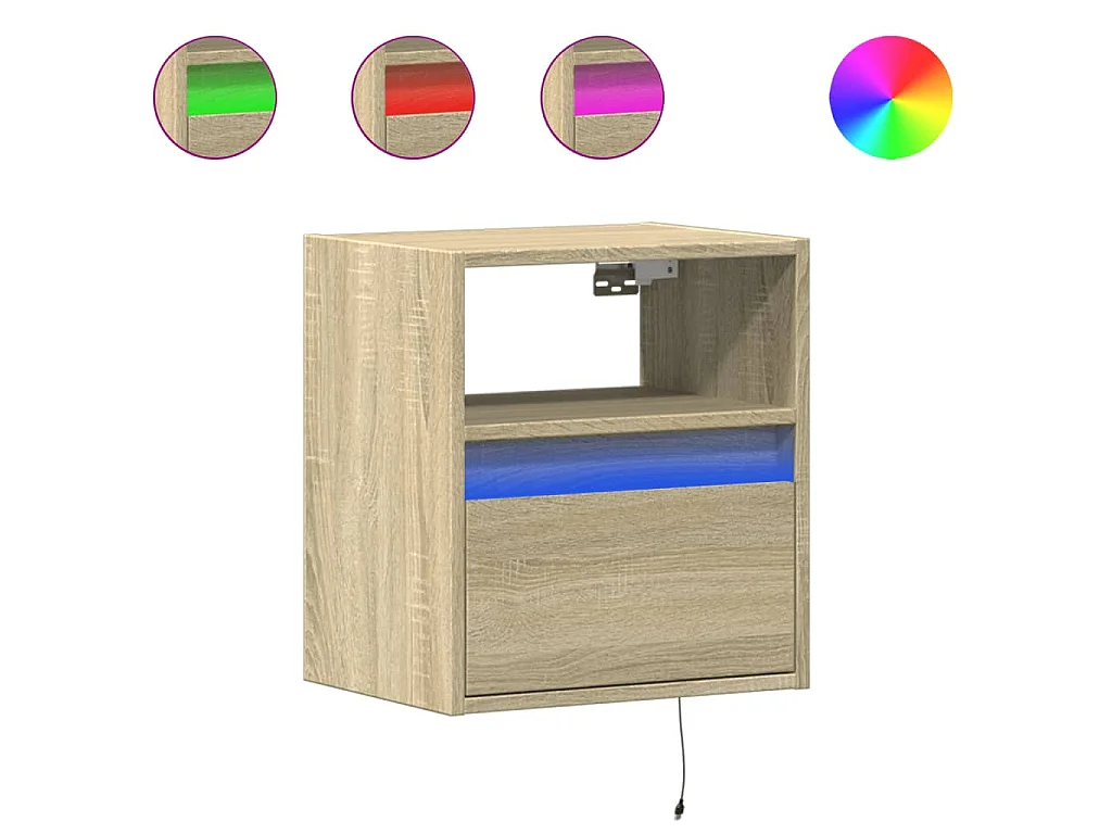 Comodino a Parete con luci LED Rovere Sonoma