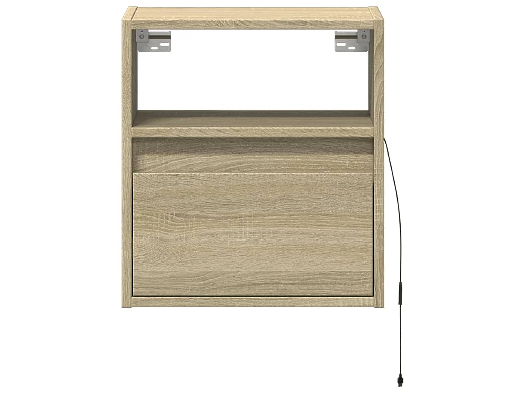 Comodino a Parete con luci LED Rovere Sonoma