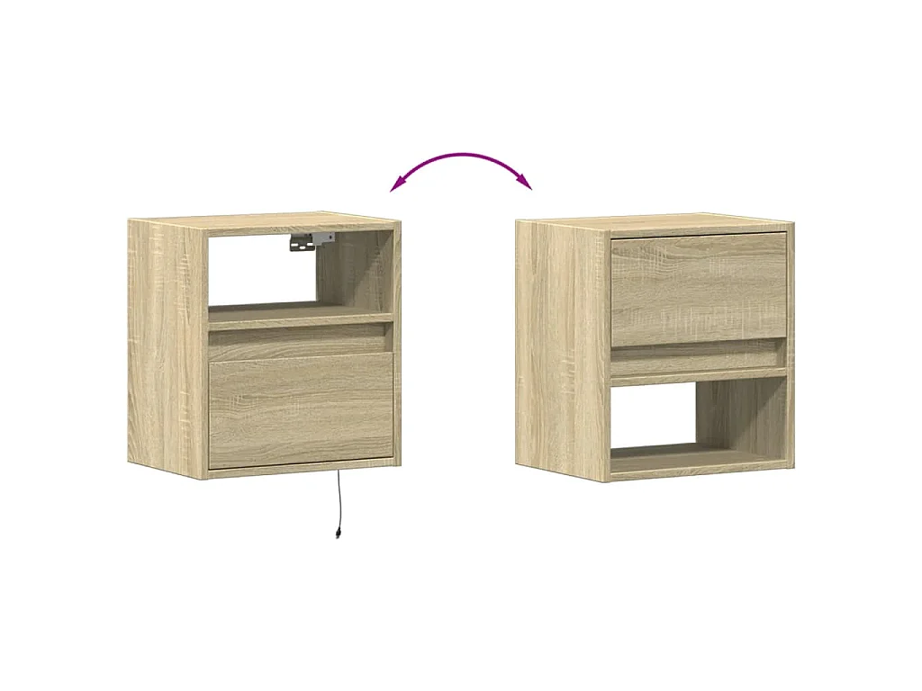 Comodino a Parete con luci LED Rovere Sonoma