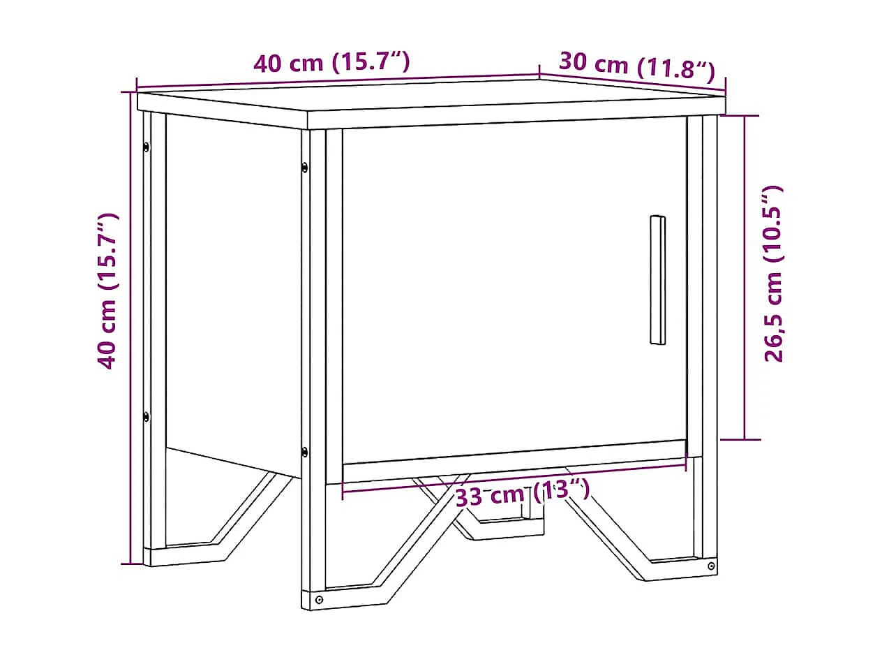 Table de chevet chêne fumé 40x30x40 cm bois d'ingénierie