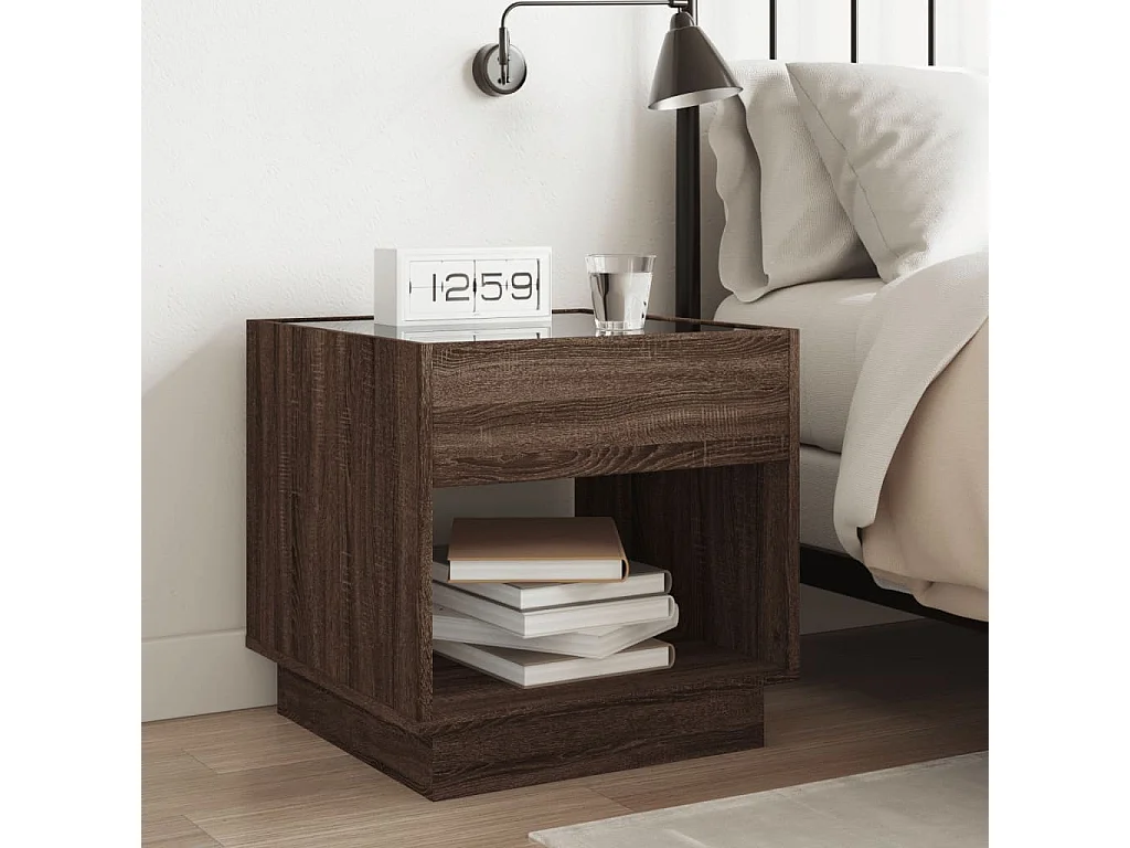 Nachttisch mit Infinity-LED Braun Eichen-Optik 50x50x50 cm