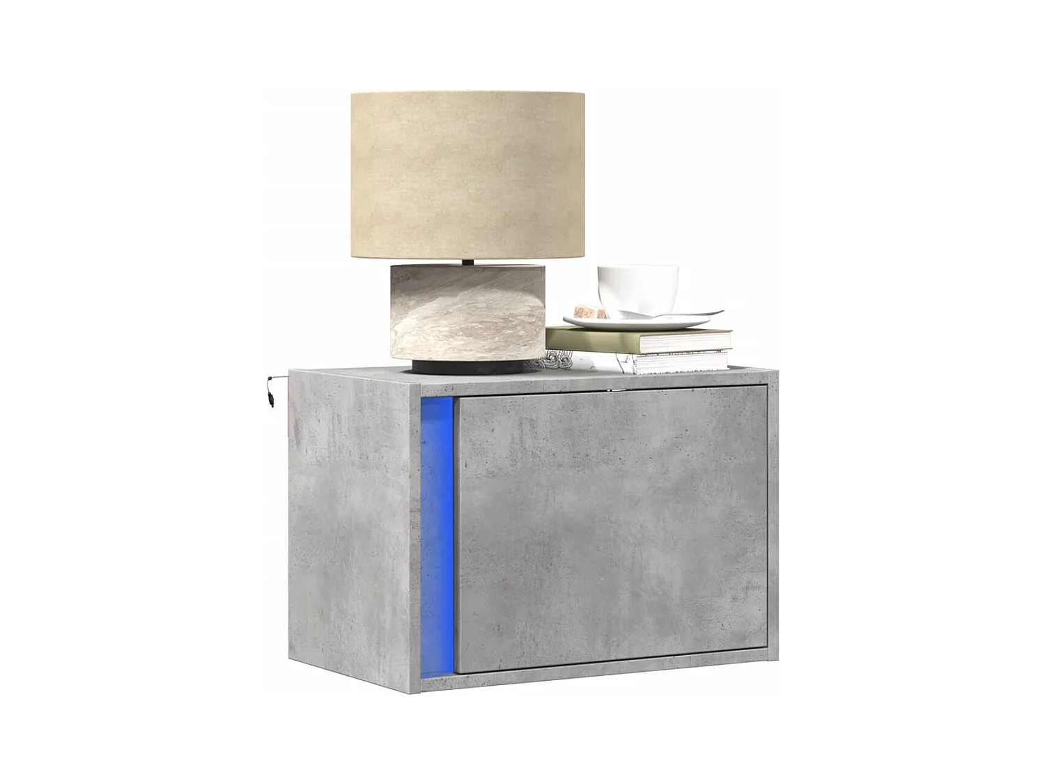Table de chevet murale avec lumières LED gris béton