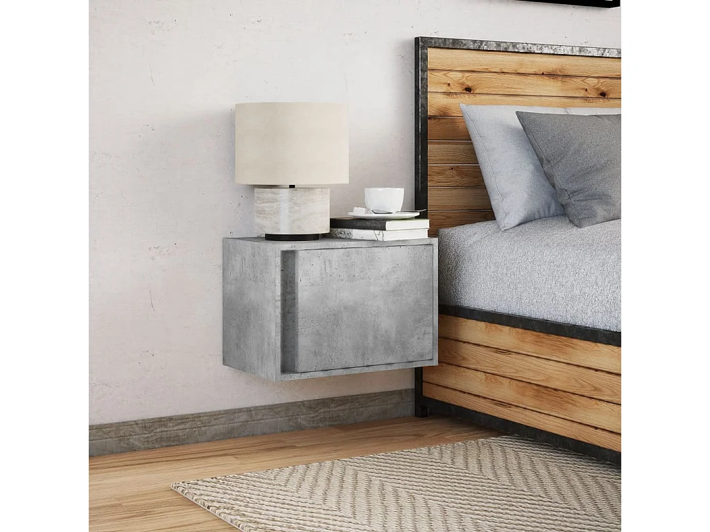 Table de chevet murale avec lumières LED gris béton