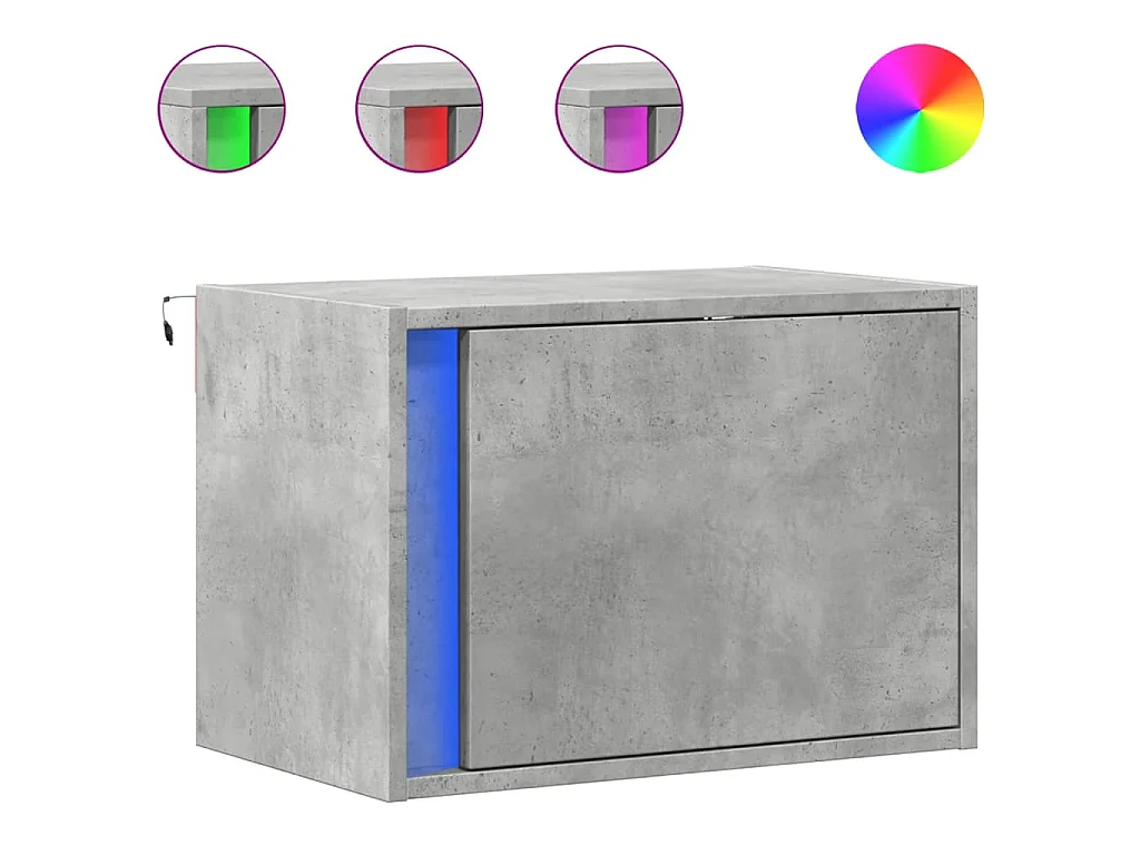 Table de chevet murale avec lumières LED gris béton