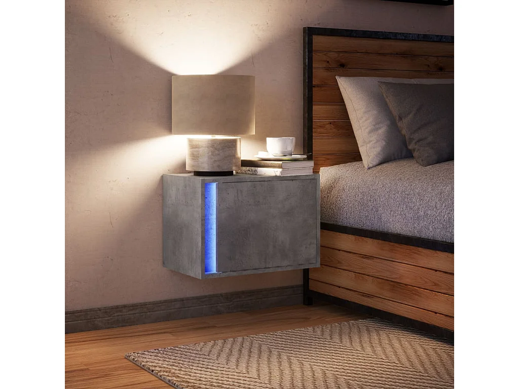 Table de chevet murale avec lumières LED gris béton