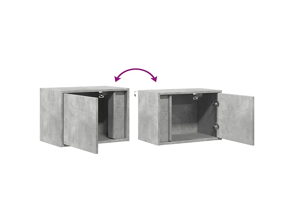 Table de chevet murale avec lumières LED gris béton