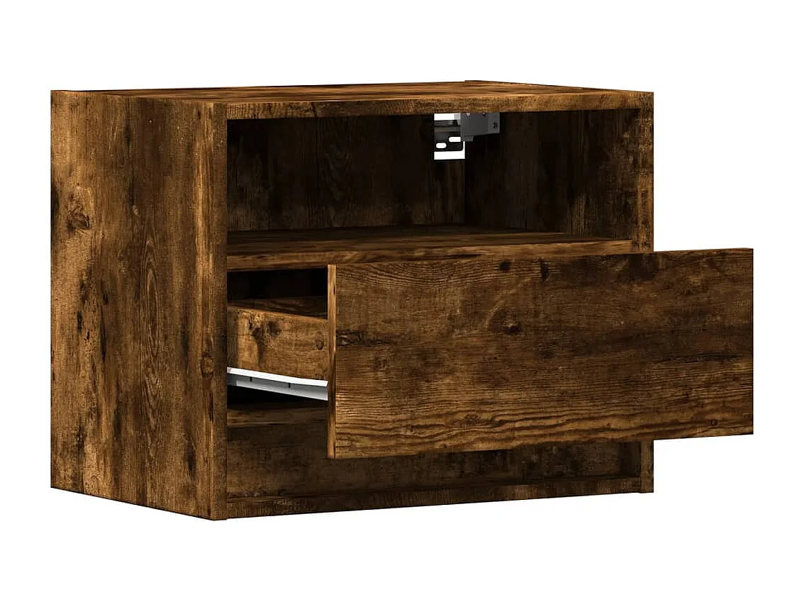 Tables de chevet murales avec lumières LED 2 pcs chêne fumé