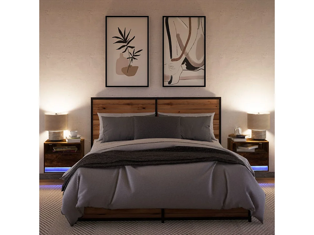 Wand-Nachttische mit LED-Leuchten 2 Stk. Räuchereiche