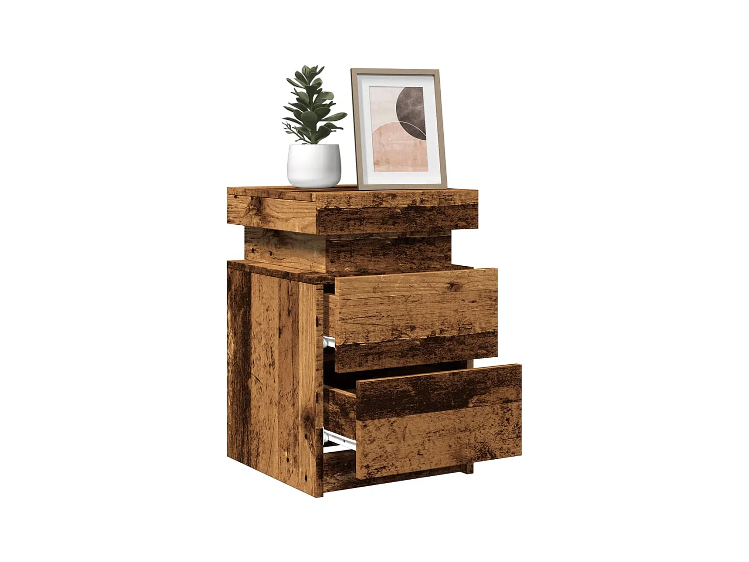 Tables de chevet avec LED 2 pcs vieux bois bois d'ingénierie