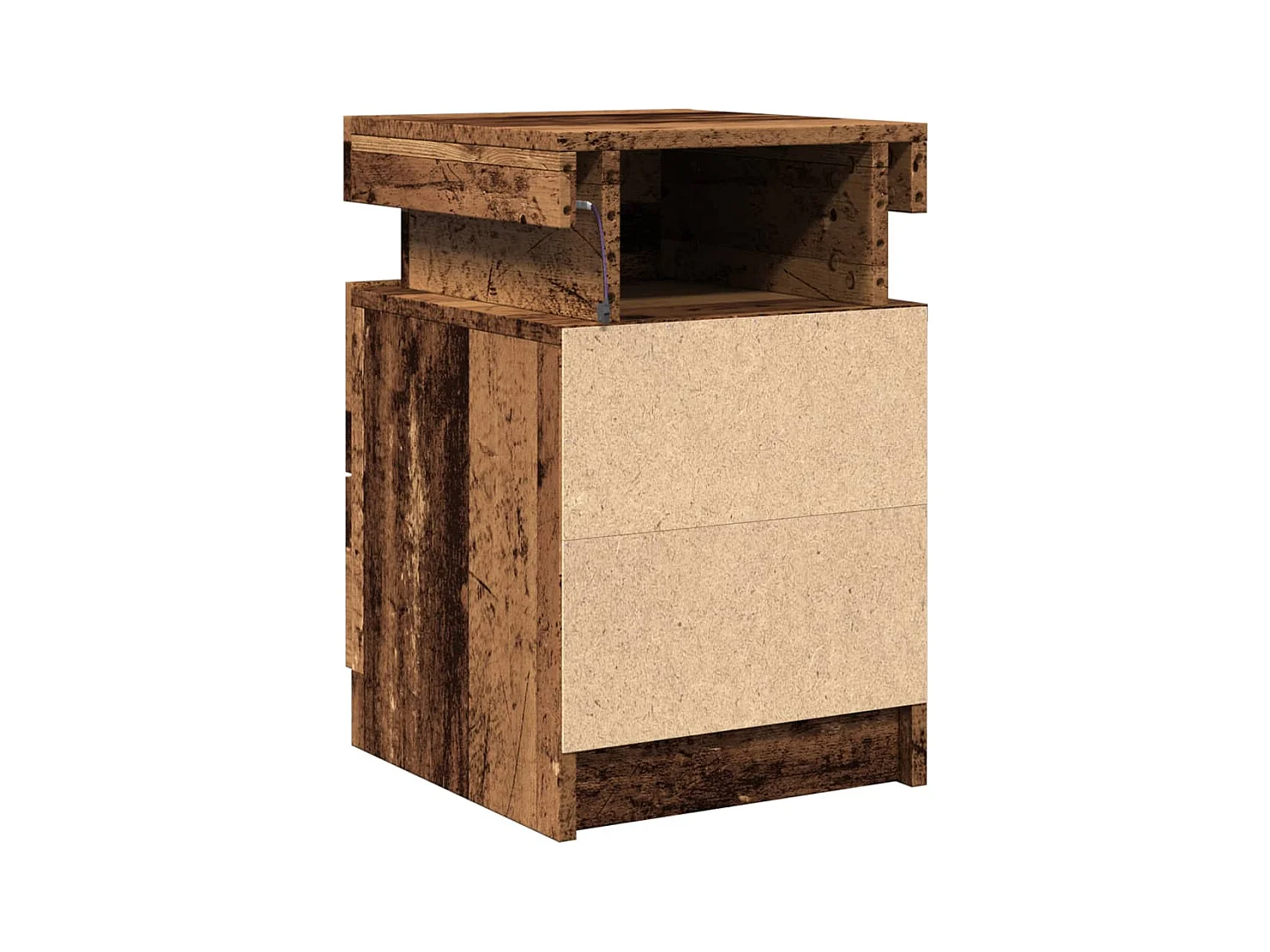 Tables de chevet avec LED 2 pcs vieux bois bois d'ingénierie