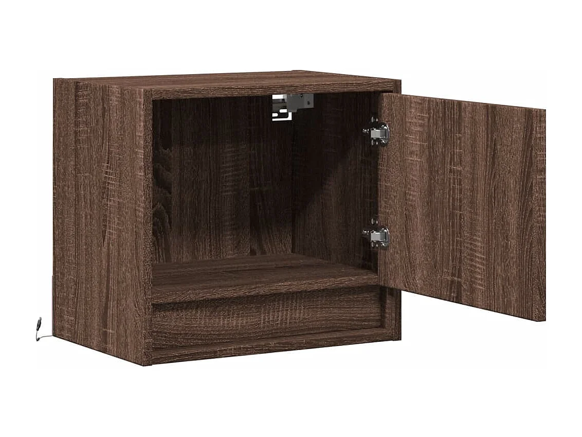 Table de chevet murale avec lumières LED chêne marron