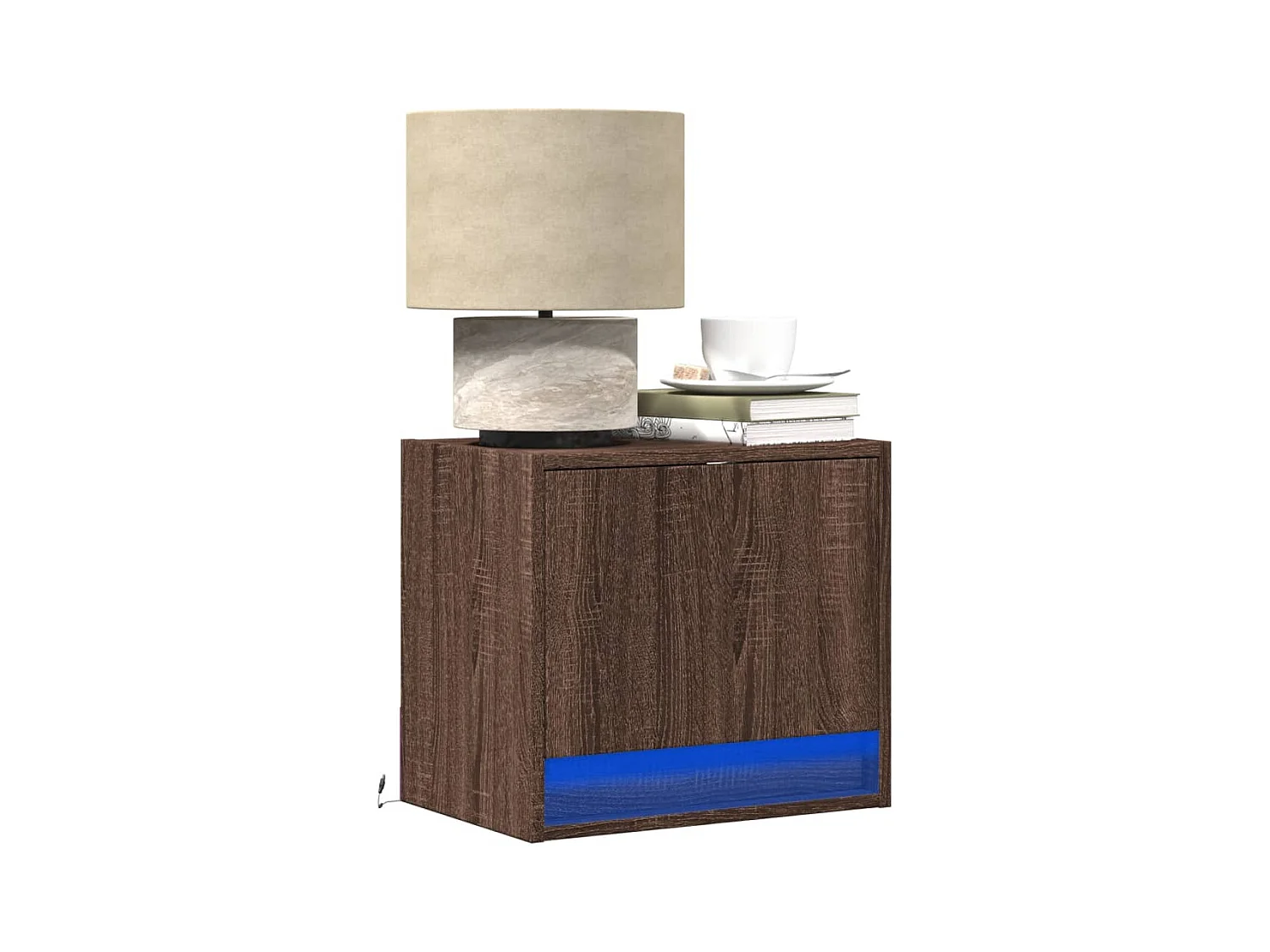 Table de chevet murale avec lumières LED chêne marron