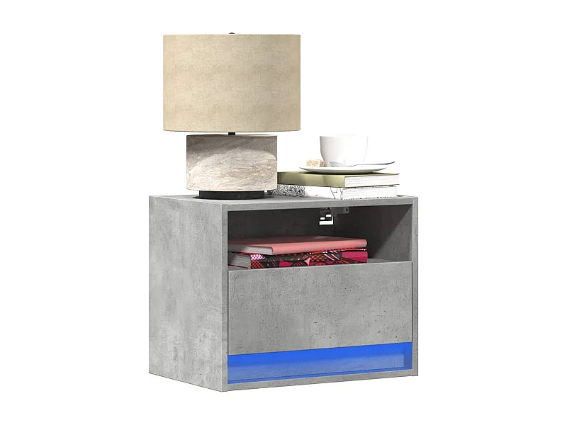 Comodino a Parete con Luci LED Grigio Cemento