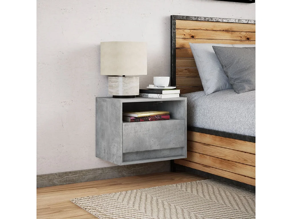 Comodino a Parete con Luci LED Grigio Cemento