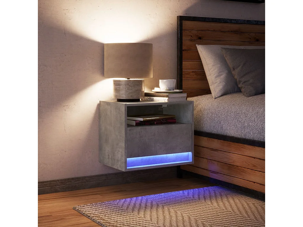 Comodino a Parete con Luci LED Grigio Cemento