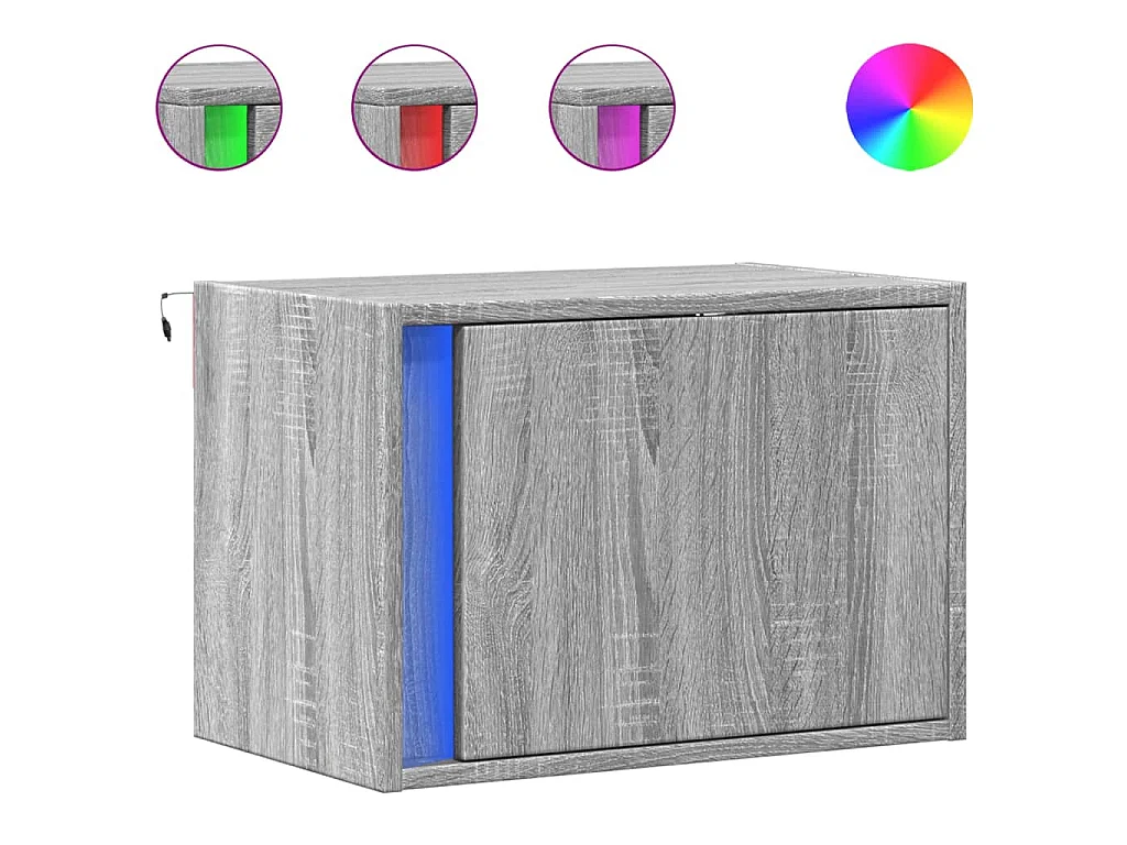 Comodino a Parete con luci LED Grigio Sonoma