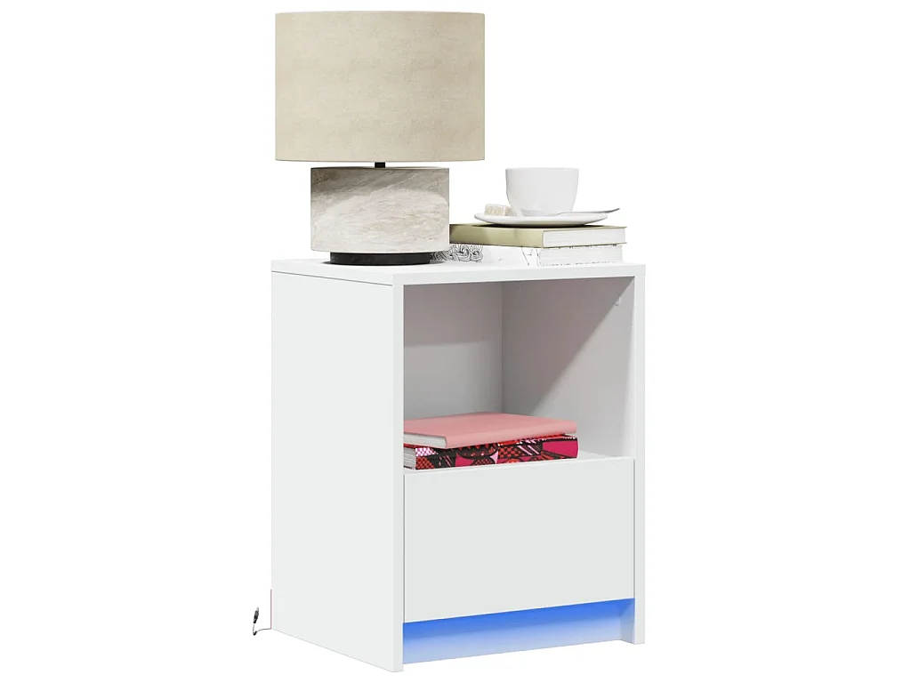 Armoires de chevet et lumières LED 2pcs blanc bois d'ingénierie