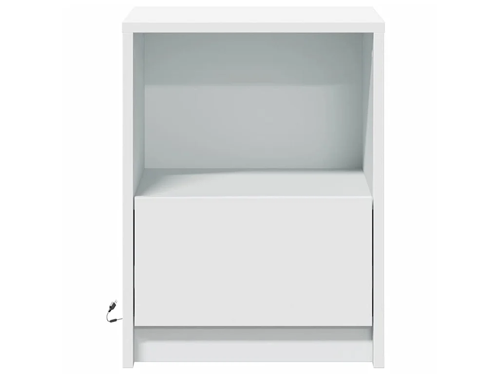 Armoires de chevet et lumières LED 2pcs blanc bois d'ingénierie