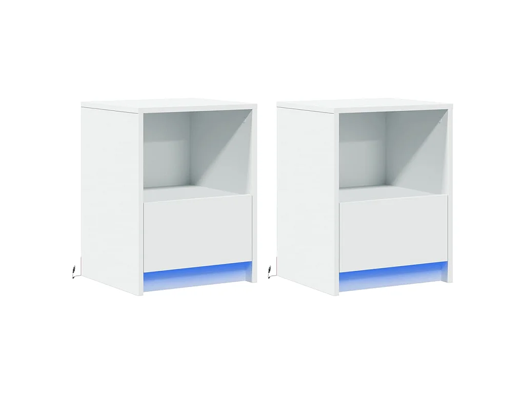 Armoires de chevet et lumières LED 2pcs blanc bois d'ingénierie